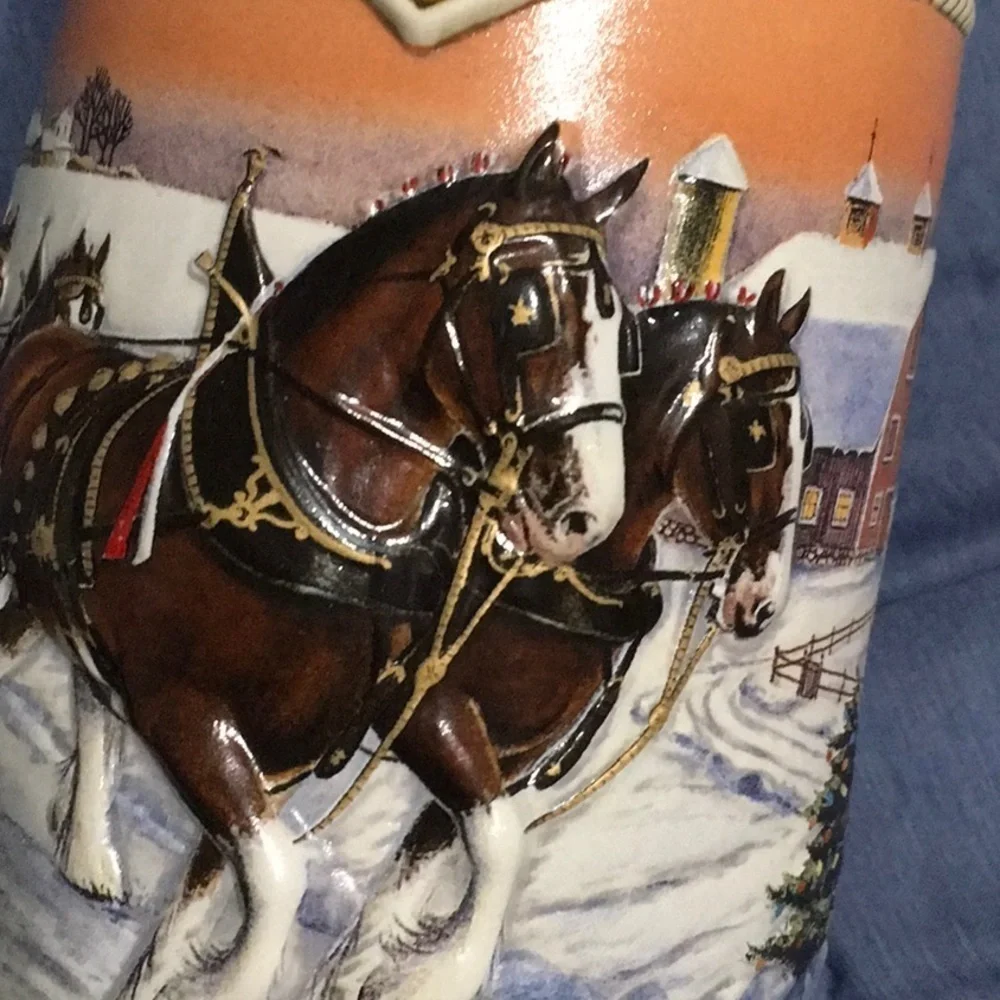 Vintage 1996 Anheuser Busch Budweiser Holiday Beer Stein Mug American Home